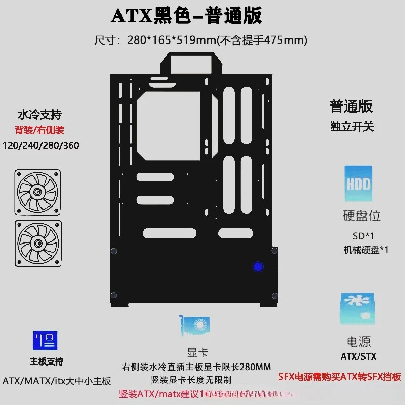 Open Chassis 240/360 Water-Coo - Pc Gaming Case 评论和价格