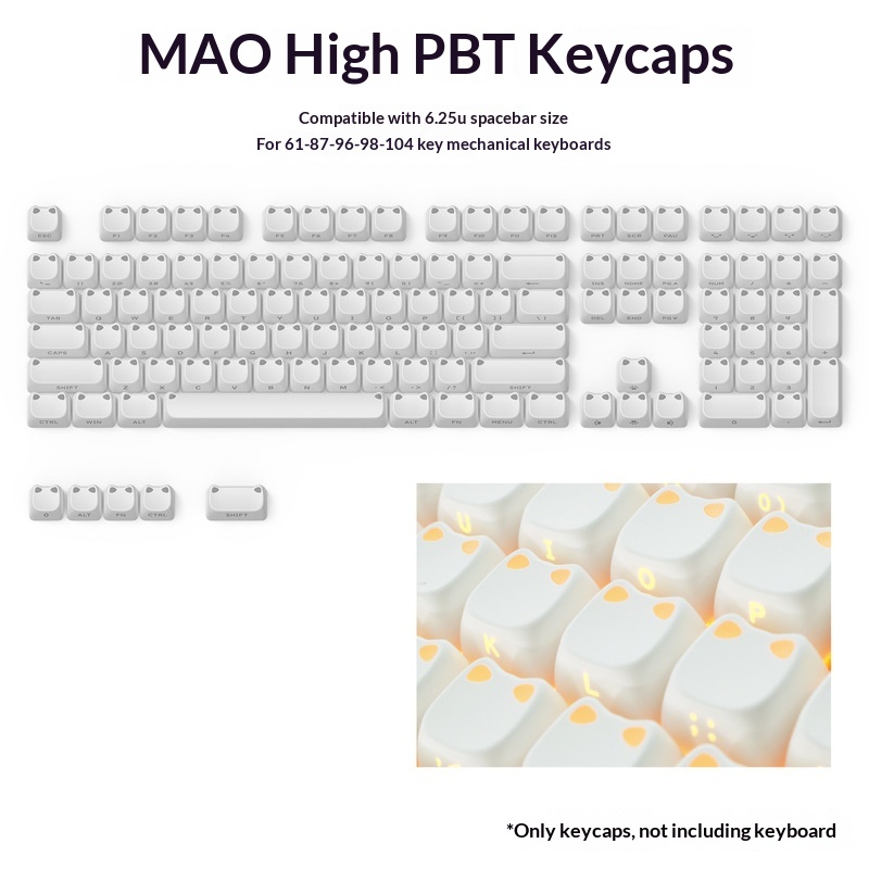 113 Key MAO Cute Cat Ear Trans - Custom Keycaps 评论和价格
